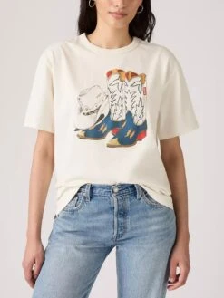 Graphic Tabor Cowboy Boot And Hat Egret T-Shirt(Levis Graphic Tabor Cowboy Boot And Hat Egret T Shirt Women Ho25)