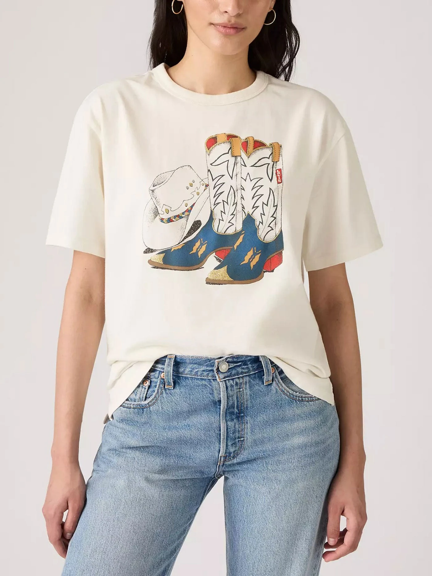 Graphic Tabor Cowboy Boot And Hat Egret T-Shirt(Levis Graphic Tabor Cowboy Boot And Hat Egret T Shirt Women Ho25) 1 Graphic Tabor Cowboy Boot And Hat Egret T-Shirt(Levis Graphic Tabor Cowboy Boot And Hat Egret T Shirt Women Ho25)