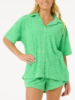 Las Dalias Terry Short Sleeve Buttondown Shirt(Rip Curl Las Dalias Terry Short Sleeve Buttondown Shirt Women Su25)