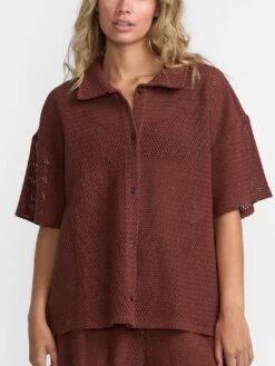 Fade Crochet Short Sleeve Buttondown Shirt(Rvca Fade Crochet Short Sleeve Buttondown Shirt Fa25)