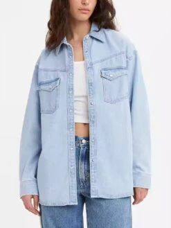 Dorsey XL Western Indigo Stonewash Long Sleeve Buttondown Shirt(Levis Dorsey Xl Western Long Sleeve Buttondown Shirt Co)