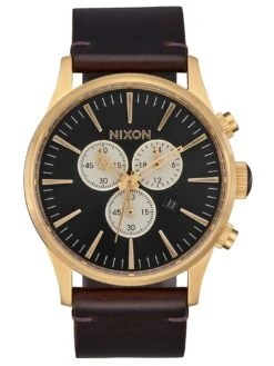 Sentry Chrono Leather Watch(Nixon Sentry Chrono Leather Watch Gold Indigo)