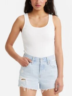 Essential Rib White Tank Top(Levis Essential Rib White Tank Top Women Sp25)