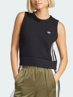 Knitted Vest Black Tank Top(Adidas Knitted Vest Black Women Sp25)