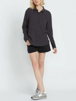 Lil Long Sleeve Buttondown Shirt(Volcom Lil Long Sleeve Buttondown Shirt Women Sp25) -ThinkEmpire Shop B0512500 VBK OM FB