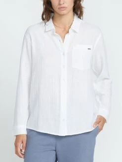 Lil Long Sleeve Buttondown Shirt(Volcom Lil Long Sleeve Buttondown Shirt Women Sp25) -ThinkEmpire Shop B0512500 WHT OM F