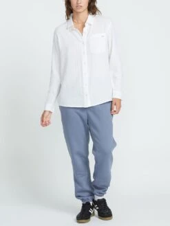 Lil Long Sleeve Buttondown Shirt(Volcom Lil Long Sleeve Buttondown Shirt Women Sp25) -ThinkEmpire Shop B0512500 WHT OM FB
