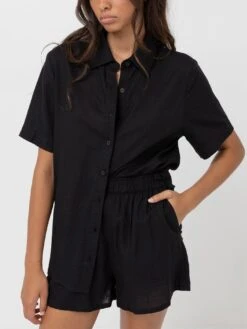 Classic Lounge Short Sleeve Buttondown Shirt(Rhythm Classic Lounge Short Sleeve Buttondown Shirt Women Sp25)