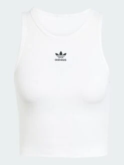 Trefoil Essential Rib White Tank Top(Adidas Trefoil Essential Rib White Tank Top Women Sp25) -ThinkEmpire Shop Essentials Ribbed Tank Top White3