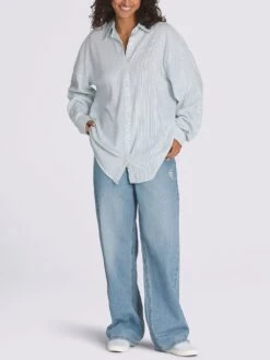 Gillian Striped Long Sleeve Buttondown Shirt(Vans Gillian Striped Long Sleeve Buttondown Shirt Women Sp25) -ThinkEmpire Shop Gillian Striped Button Down Shir2