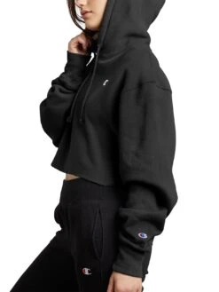 Cropped Reverse Weave Emb C Logo Hoodie(Champion Cropped Reverse Weave Emb C Logo Hoodie Women Co) -ThinkEmpire Shop HNS WL659549302 Black Side