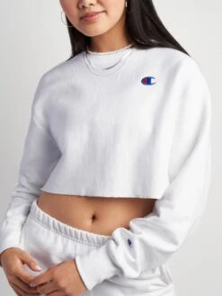Reverse Weave Emb C Logo Crop Crewneck Sweatshirt(Champion Reverse Weave Emb C Logo Crop Crewneck Sweatshirt Women Co) -ThinkEmpire Shop HNS WL827549302 White Front