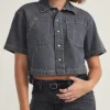Natalie Denim Boxy Short Sleeve Buttondown Shirt(Vans Natalie Denim Boxy Short Sleeve Buttondown Shirt Fa25)