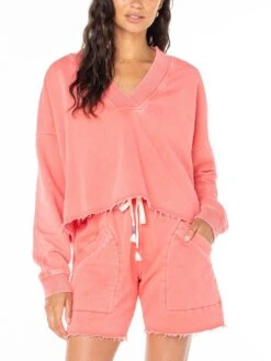 Lowland V-Neck Sugar Coral Solid Sweater(Roxy Lowland V Neck Sugar Coral Solid Sweater Women Sp25)