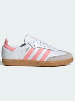 Samba OG White/Semi Pink Spark/Gum3 Shoes (Kids)(Adidas Samba Og Whites Semi Pink Spark Gum3 Shoes Kids Sp25)