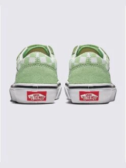 Old Skool V Color Theory Checkerboard Pistachio Green Shoes (Kids)(Vans Old Skool V Color Theory Checkerboard Pistachio Green Kids Shoes Sp25) -ThinkEmpire Shop VN000CYA E2Y ALT3
