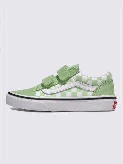 Old Skool V Color Theory Checkerboard Pistachio Green Shoes (Kids)(Vans Old Skool V Color Theory Checkerboard Pistachio Green Kids Shoes Sp25)