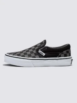 Classic Slip-on Checkerboard Black/Pewter Shoes (Kids)(Vans Classic Slip On Chekerboard Black Pewter Shoes Kids Co)