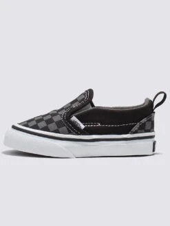 Slip-On V Checkerboard Black/Pewter Shoes (Little Kids)(Vans Slip On V Checkerboard Black Pewter Shoes Little Kids Co)