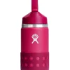 12oz Wide With Straw Lid And Boot Peony Bottle (Kids)(Hydro Flask 12oz Wide With Straw Lid And Boot Peony Bottle Kids Co)