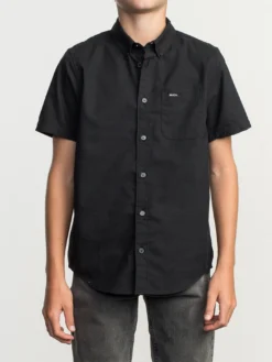That'll Do Stretch Short Sleeve Buttondown Shirt (Boys 7-14)(Rvca Thatll Do Stretch Short Sleeve Buttondown Shirt Boys 7 14 Co) -ThinkEmpire Shop b525trts rvca wg blk frt1 00768d5c 8a7d 49e2 b915 6436eff7152b