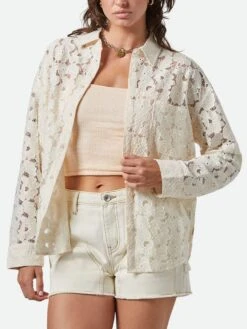 Brixton East Side White Long Sleeve Buttondown Shirt(Briton East Side White Long Sleeve Buttondown Shirt Women Su25)