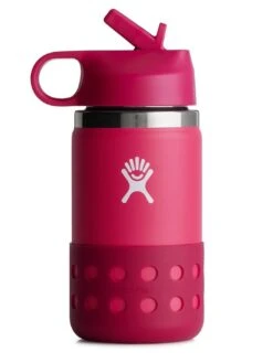 12oz Peony Kids Wide Mouth With Straw Lid & Boot Bottle (Kids)(Hydro Flask Kids Wide Mouth With Straw Lid 12oz Bottle Peony Co)